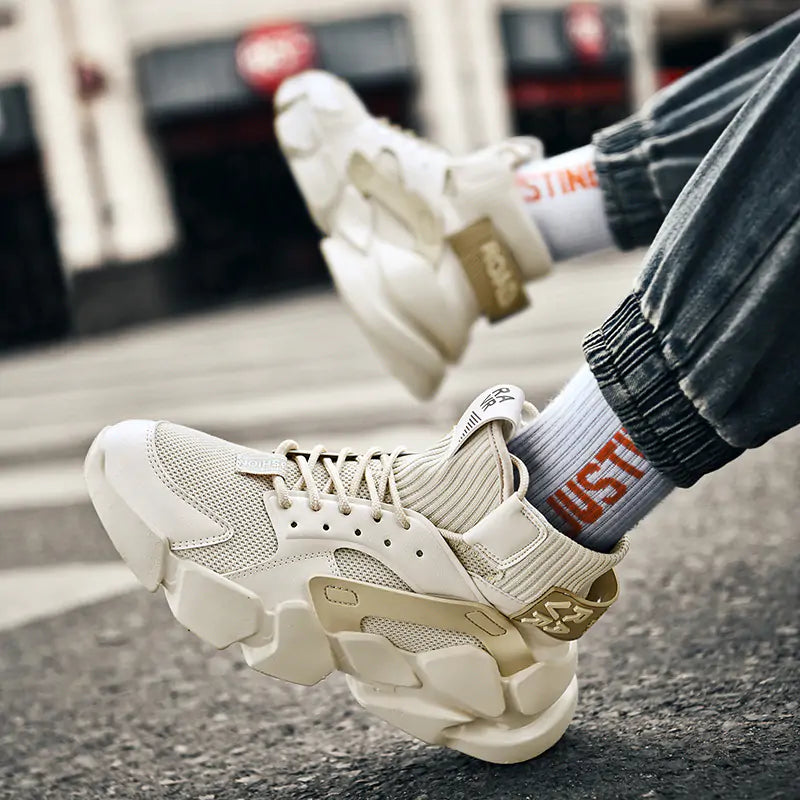 Autumn 2022 High-top Beige Men's Sneakers - Fashionable Chunky Shoes